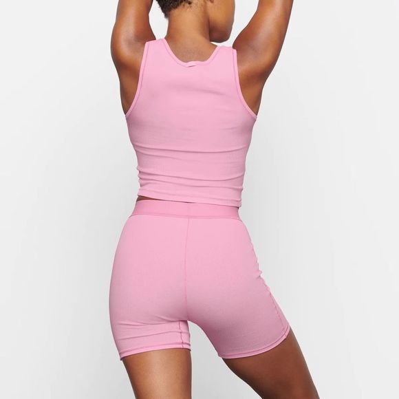 NEW Skims Cotton Rib Tank & Boxer Set Sz MEDIUM in Bubble Gum - Picture 4 of 5